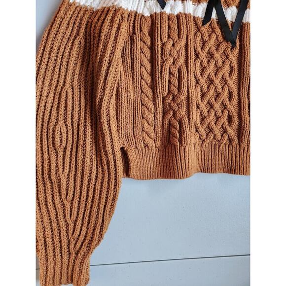 Anthropologie Maeve Turtleneck Balloon-Sleeve Bow Sweater Sz MP Petite Brown - Picture 5 of 15